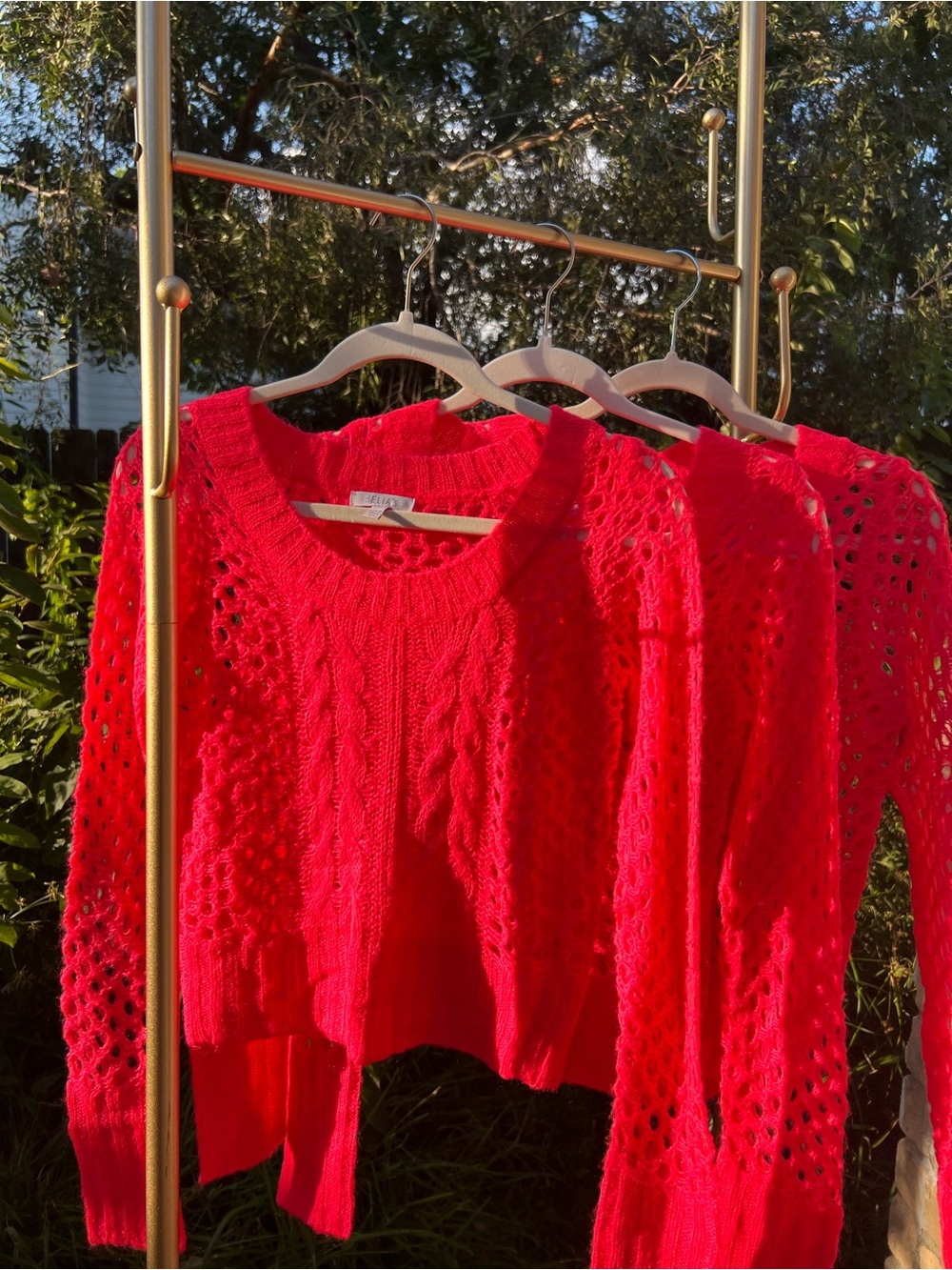 Vintage Delia’s Circa 2010’s Neon Coral Cable Feather Light Knit Women's Sweater